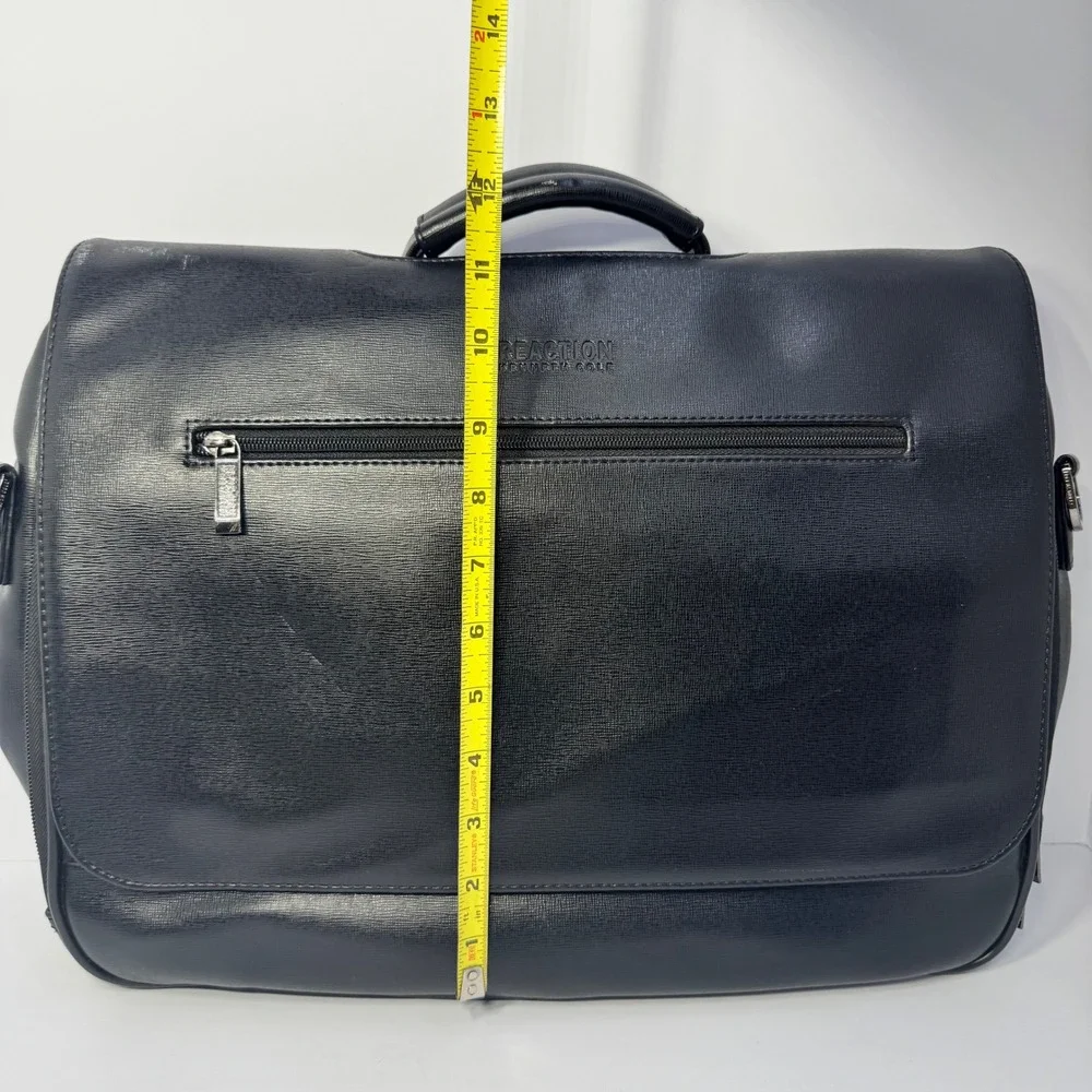 Kenneth Cole Reaction Mens Black Faux Leather Laptop Messenger Bag Briefcase